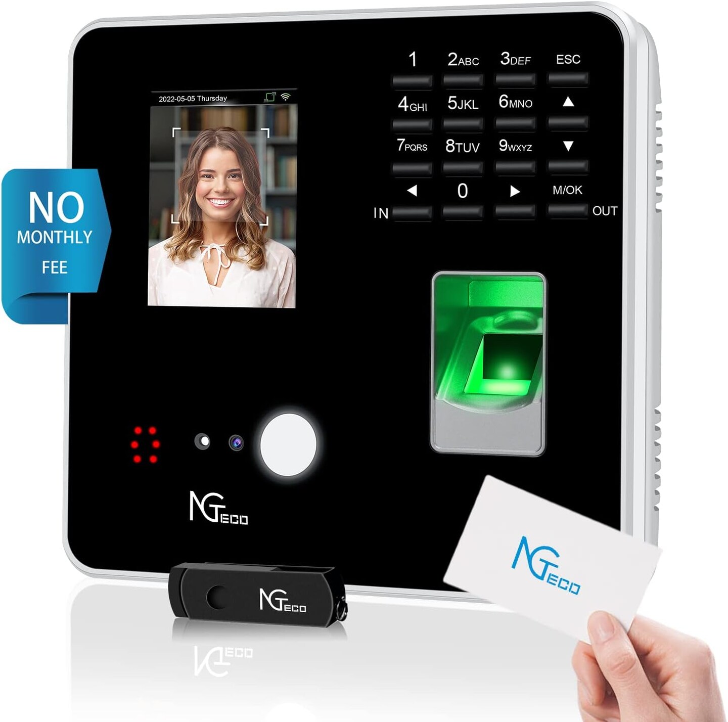 NGTeco&#xAE;- Time Clocks for Employees Small Business with Face | Finger Scan, RFID &#x26; PIN Punching