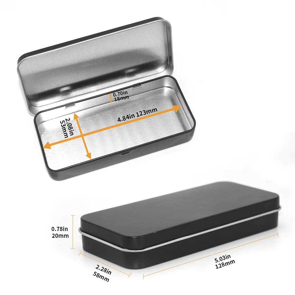 4 Pieces Metal Rectangular Hinged Tin Boxes with Lid, Black Metal Containers Portable Box Small Storage Kit Home Organizer,Model 128