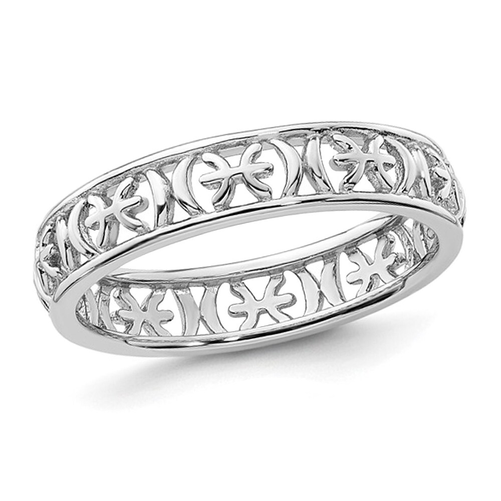 Gem And Harmony Sterling Silver Pisces Zodiac Astrology Ring Band