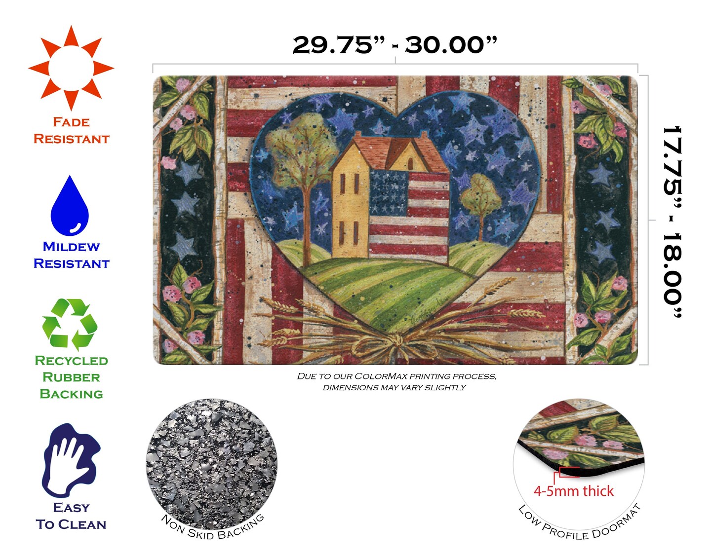 American Folk Heart Door Mat (18 x 30&#x22;)