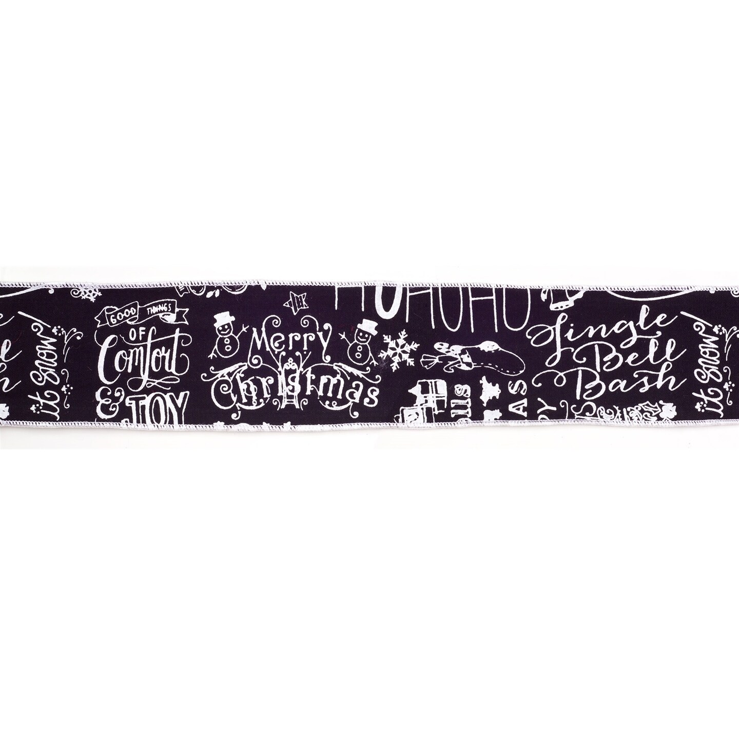 Diva At Home &#x22;Merry Christmas&#x22; Wired Craft Ribbon - 4&#x22; x 20 Yards - Black and White