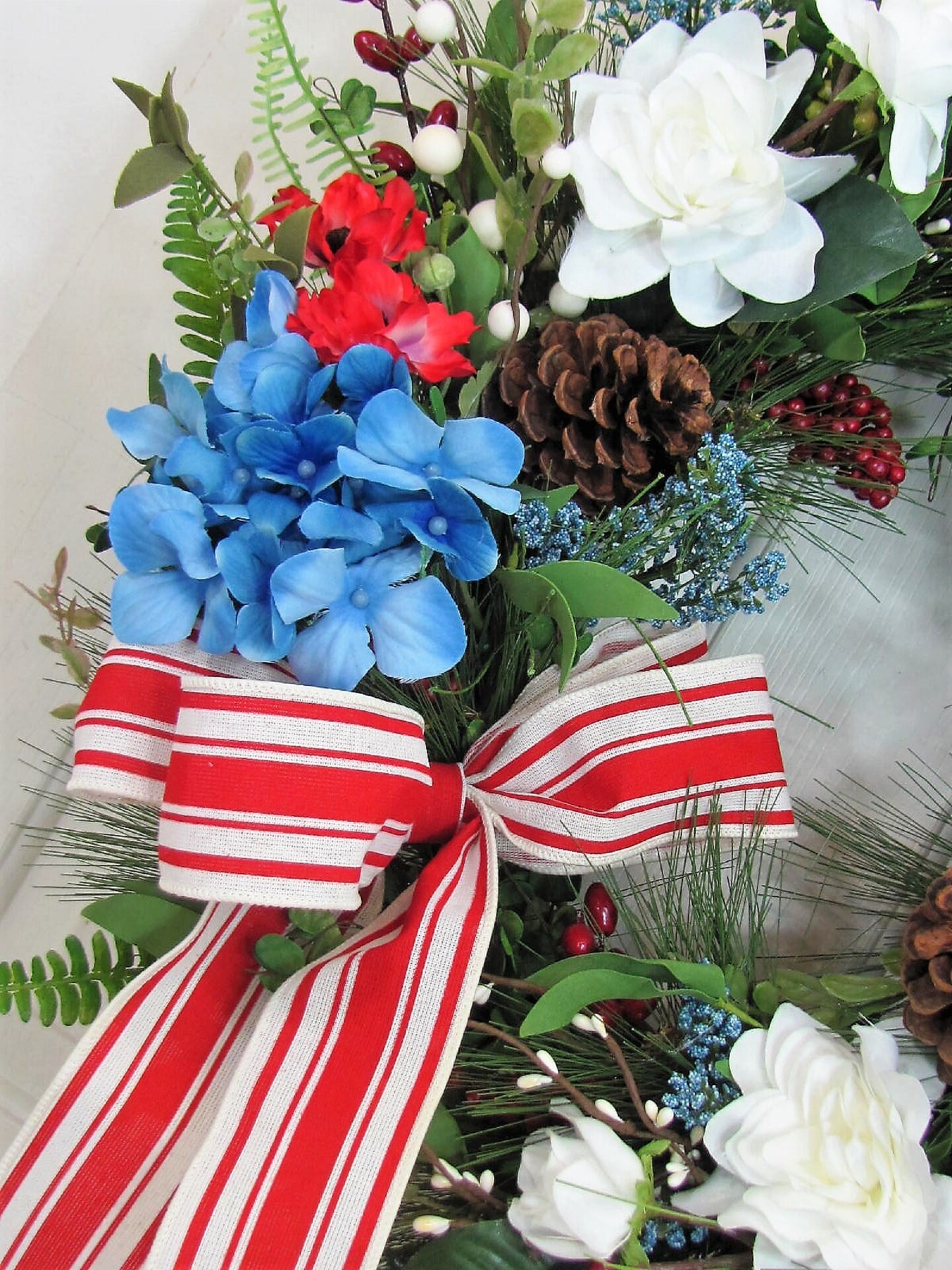 Americana red white and blue buy grapevine floral wreath in farmhouse style, with large star, perfect for everyday or patriotic holiday!