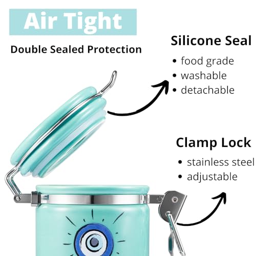 1 PCK Evil Eye Stash Jar Half Oz (250ml), Odor Smell Proof Jar Airtight Container Keep Herbs Fresh Storage, Stash Jar Air Tight Container Ceramic, Turkish Blue Eye Nazar Decor Witchcrafts Ritual Accessories