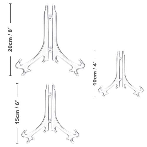 Thyores 6-Pack Plastic Easels, 4/6/8 Inches Clear Easel Display Stand/Plate Holders to Display Pictures, Items