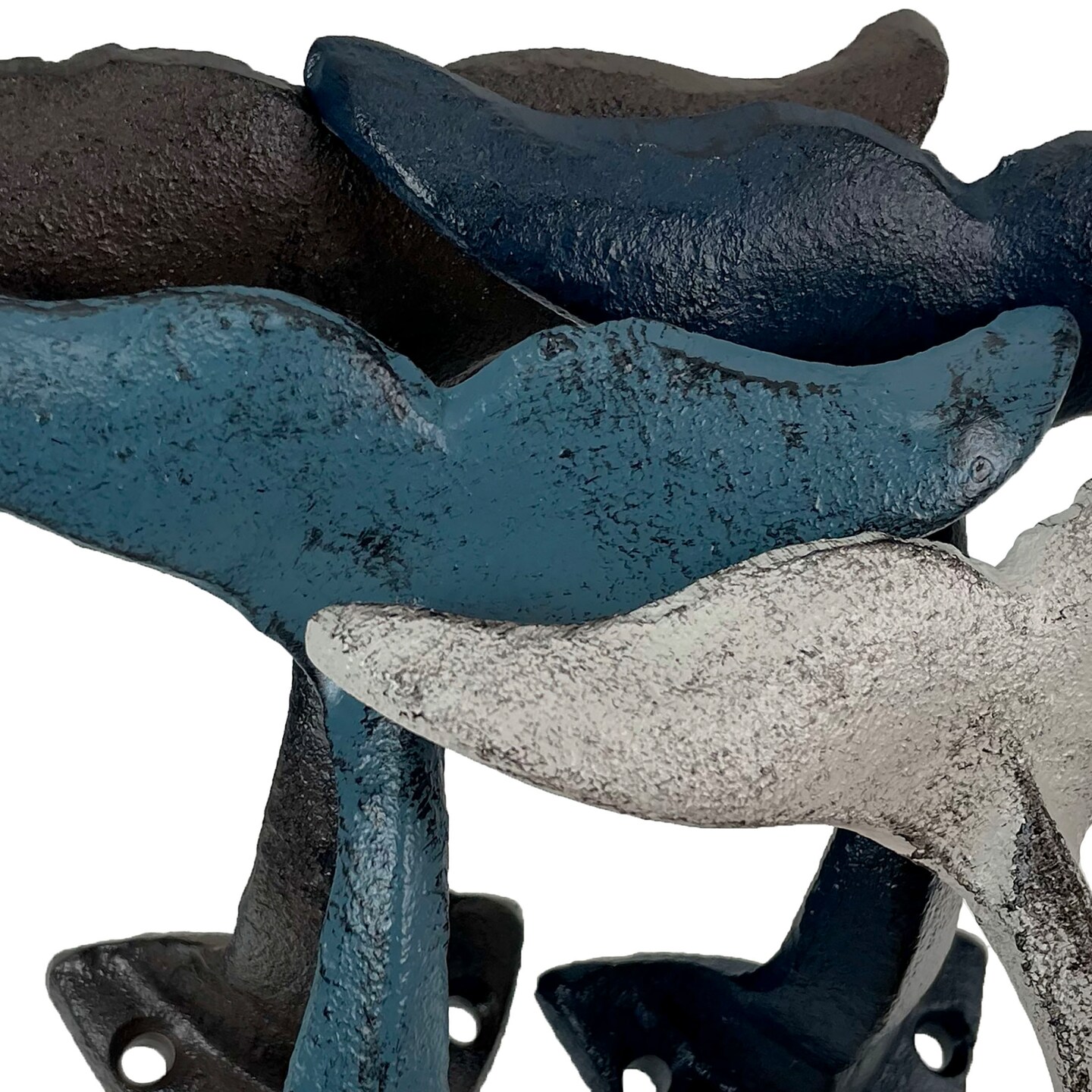 Set of 4 Cast Iron Whale Tail Wall Hooks