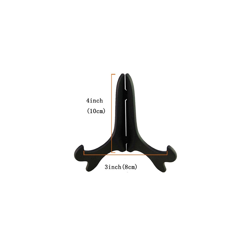 Artliving Black 4&#x22; Wood-Like Plastic Easels Plate Display Stands Picture Frame Stand Holder-Set of 4