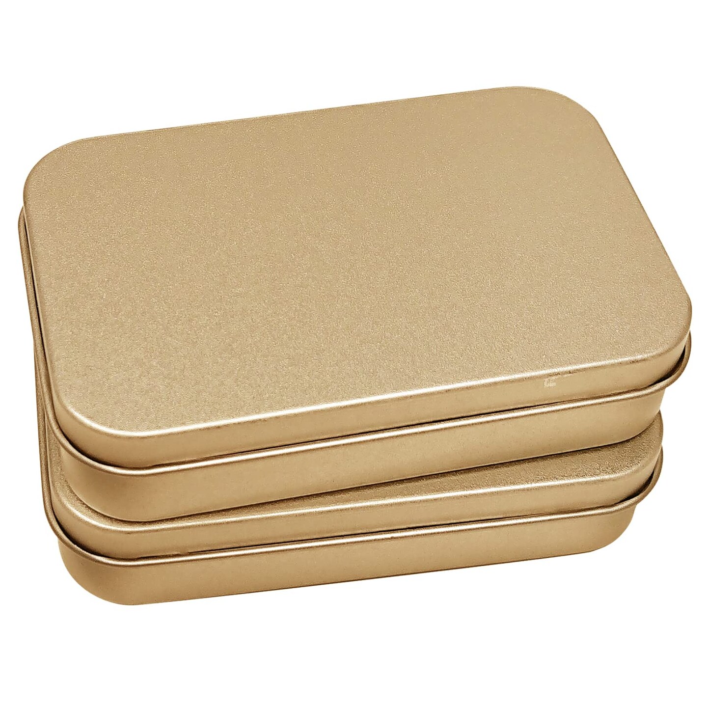 4 Pieces Tin Box Containers 3.7 x 2.4 x 0.8 Inch Metal Tins Storage Box with Hinge Lids, for Home Storage, Outdoor Active Storage Containers, Home Organizer Small Tins, Gold