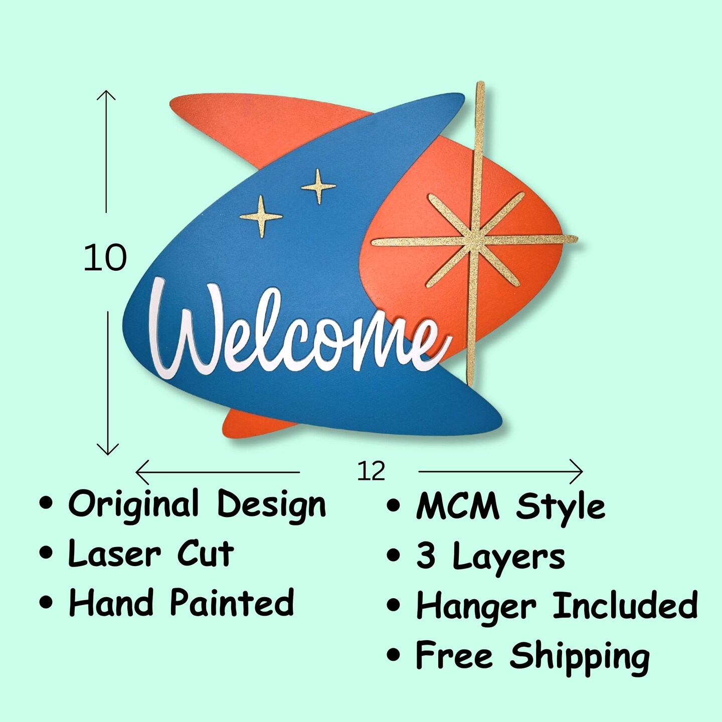 Mid-Century Modern Welcome Sign Atomic Boomerang Mid Century
