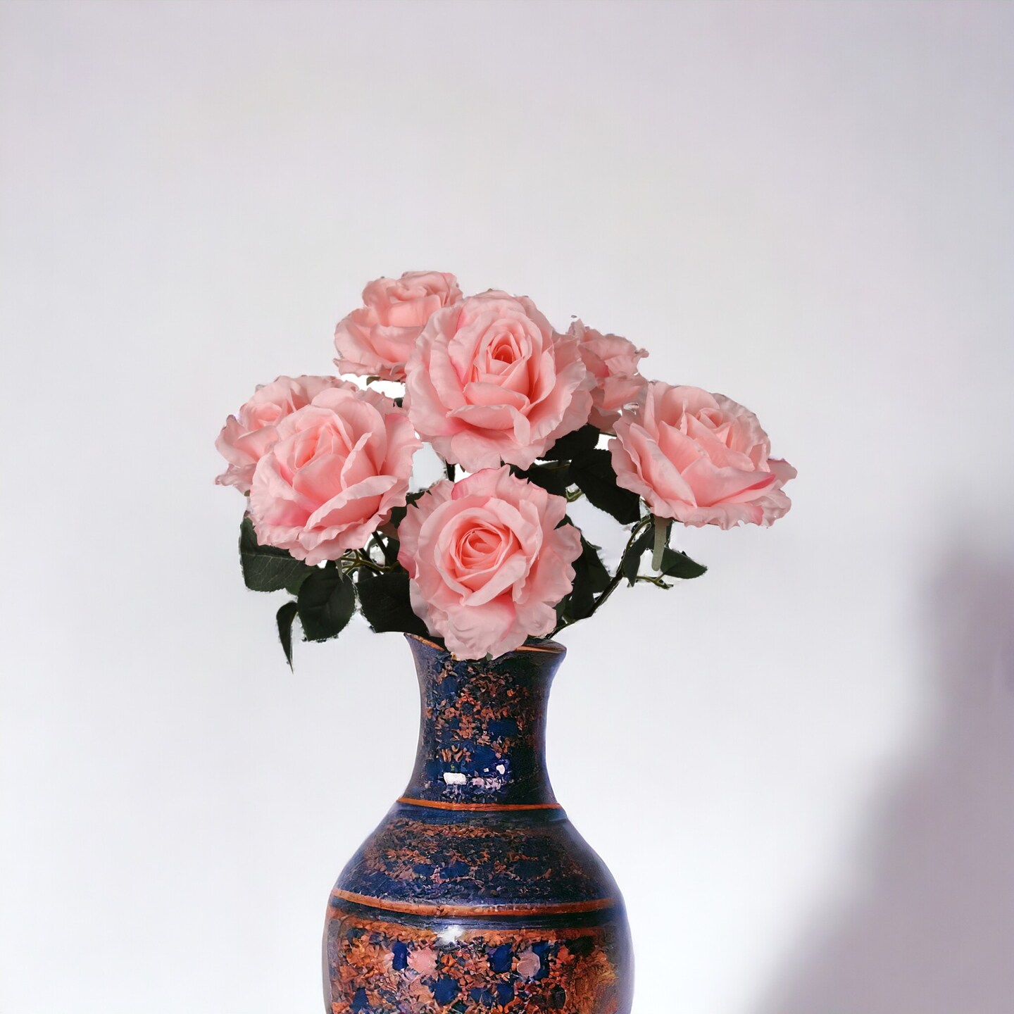 6-Pack: Pink Rose Bush with 7 Lifelike Silk Flowers & Foliage - Perfect for Bouquets, Floral Arrangements & Home Decor - Floral Home by Artificial Flowers