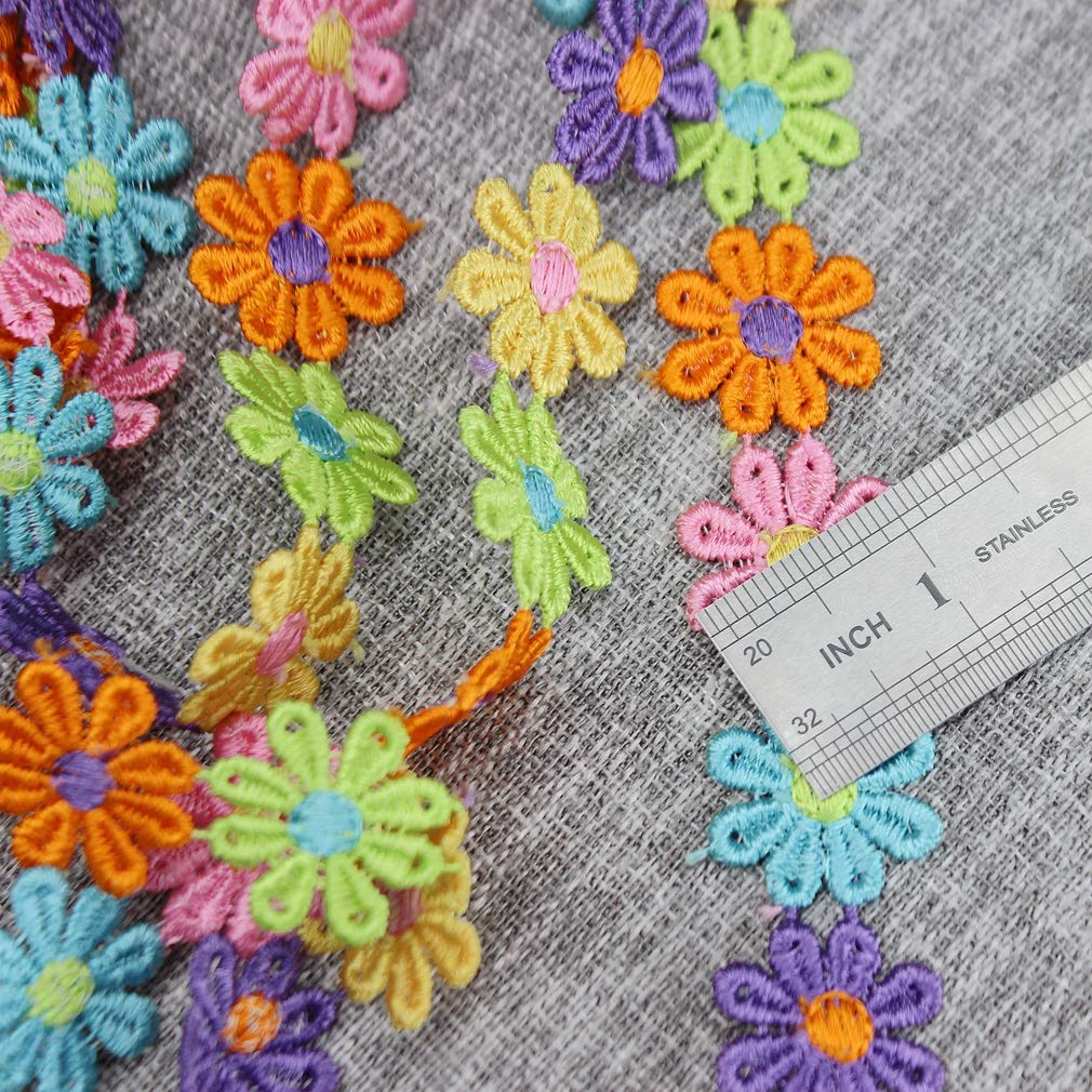 Colorful Daisy Flower Lace Trim Knitting Wedding Embroidered DIY Handmade Patchwork Ribbon Sewing Supplies Crafts 2.5CM Wide 7Yards/Lot