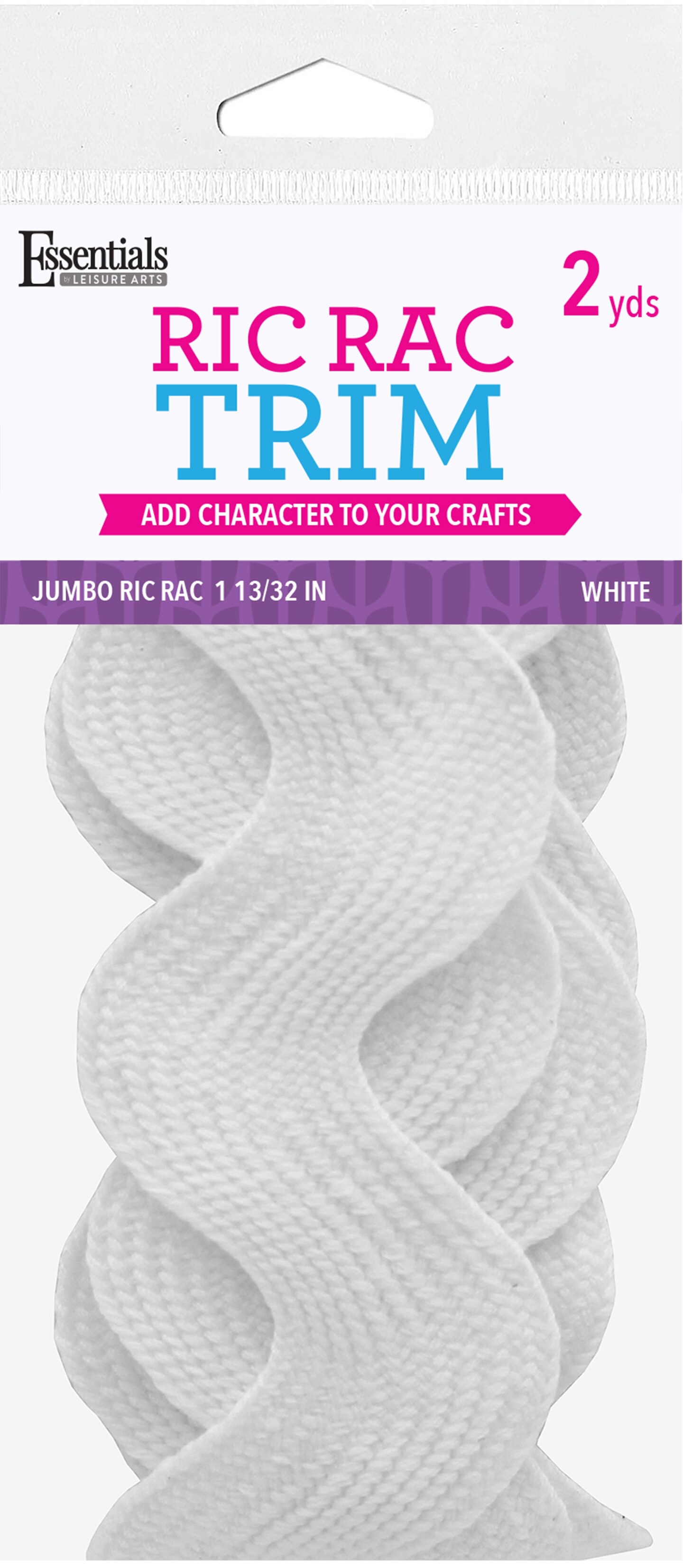 Essentials By Leisure Arts Ric Rac Jumbo 1 13/32&#x22; 2 Yards White - Rick Rack Trim For Sewing - Wavy Ric Rac Trim For Sewing And Crafts Ribbon Rick Rack