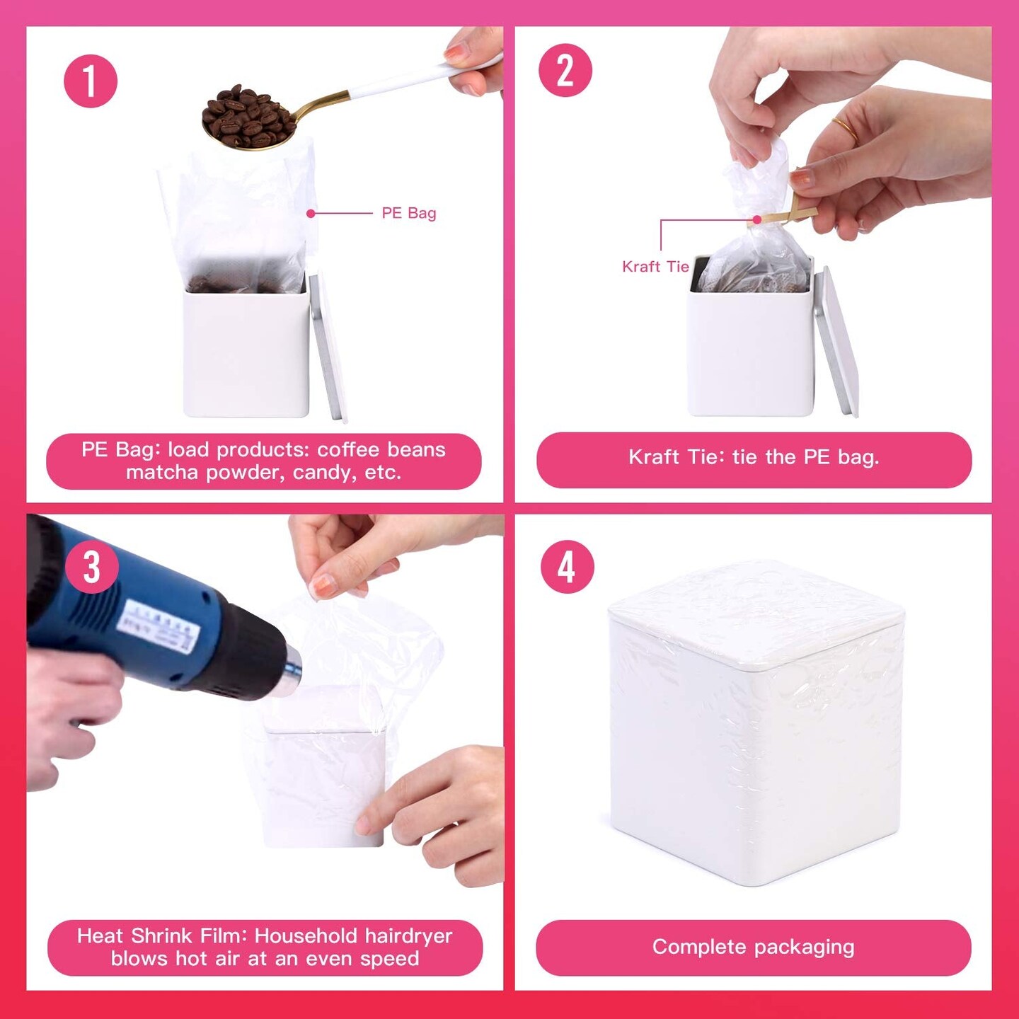 Square Tin Can Empty Cube Steel Box Storage Container kit 65mm Series for Treats, Gifts, Favors, Loose Tea, Coffee and Crafts, Rose Gold, 3S