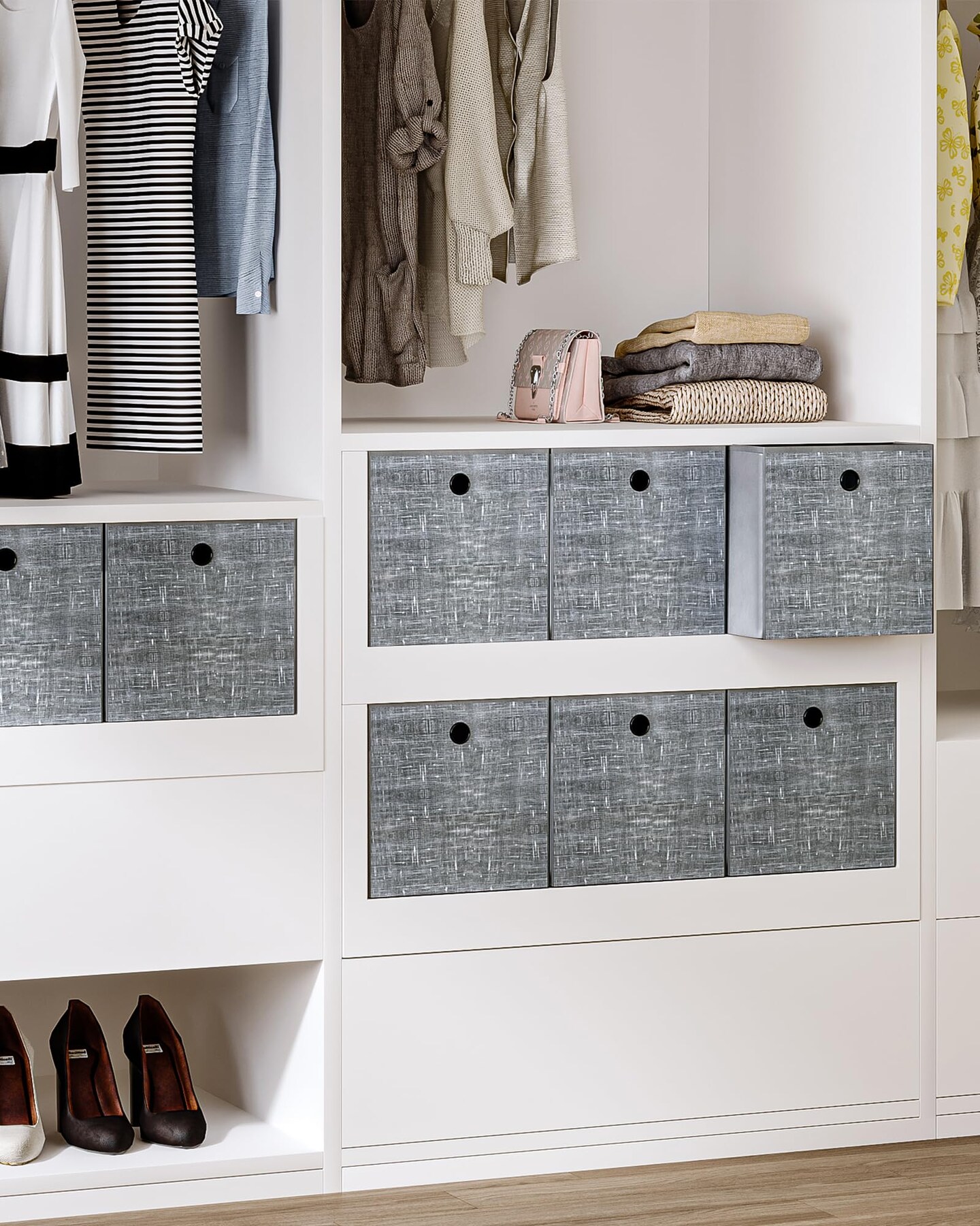 6 Pieces Storage Cubes, 11.8-Inch Foldable Cube Storage Bin with Handles,  Cube Storage Baskets for Organizing, Closet Organizers for Shelves, Bookcase, Grey SC07030W
