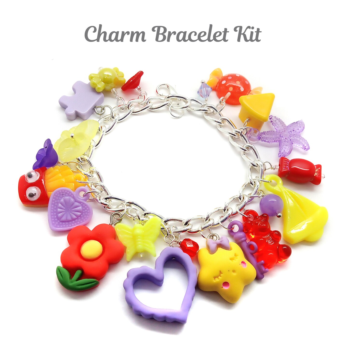 Easy Charm Bracelet Kit, Cute Chunky Charms in Red &#x26; Purple, Adorabilities