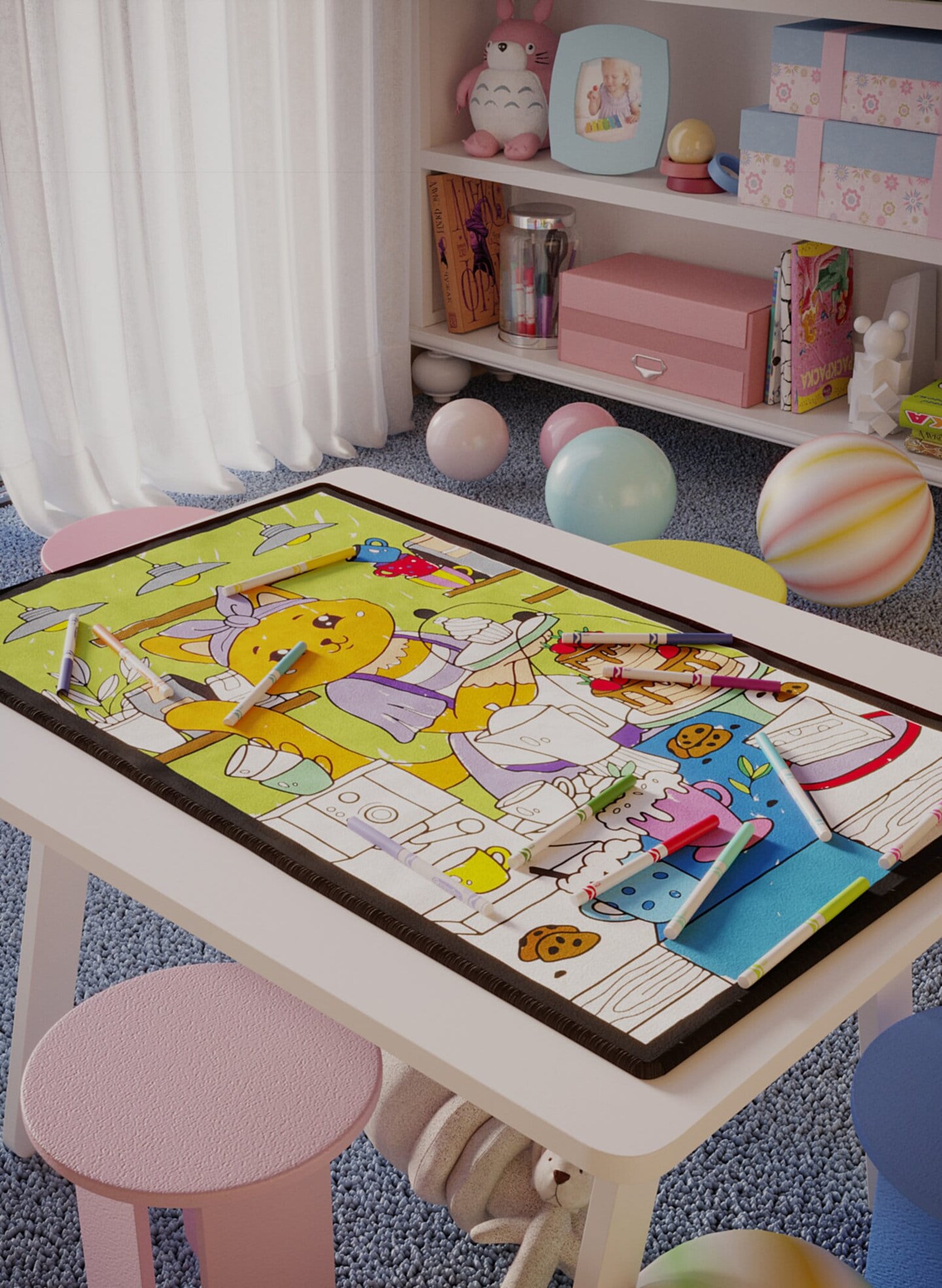 Woodland Nursery Animals Coloring Rug Washable Markers Gift For Kids Toddler Preschool Kindergarten Party Activity Game 1st Birthday Gift