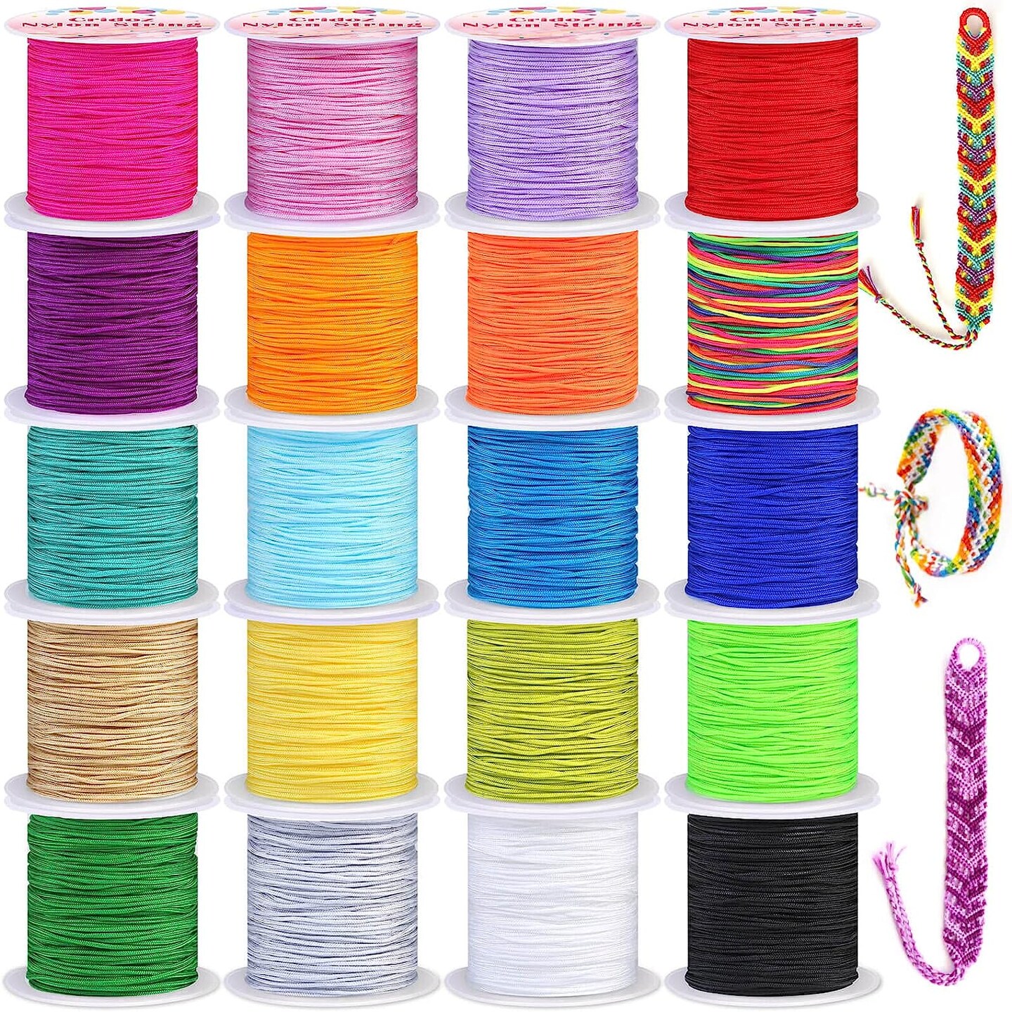 Nylon String for Bracelets, 20 Rolls Chinese Knotting Cord Nylon Beading Thread for Kumihimo, Braided Bracelets, Beading, Necklaces, Macrame Craft, Wind Chime, Jewelry Making