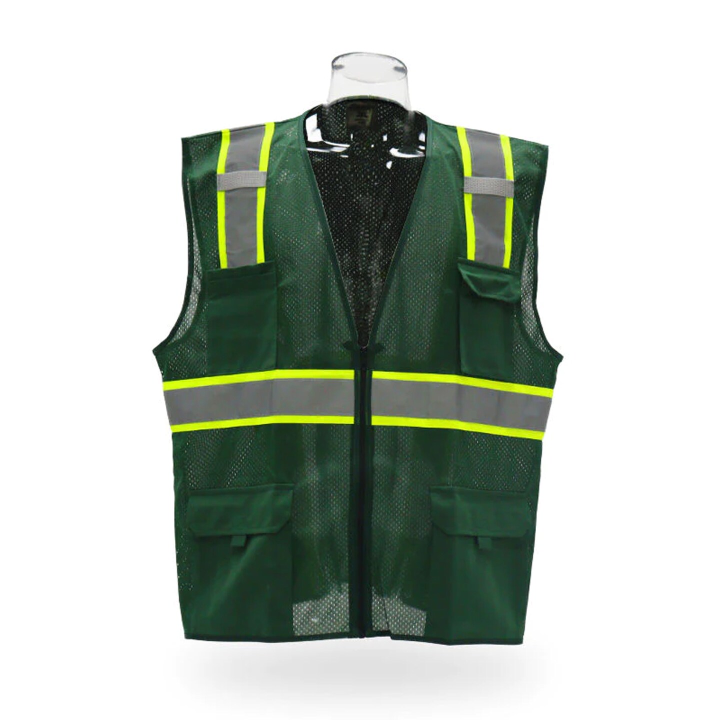 Multi Pocket High Visibility Reflective Safety Vest with Zipper Front 100% Polyester