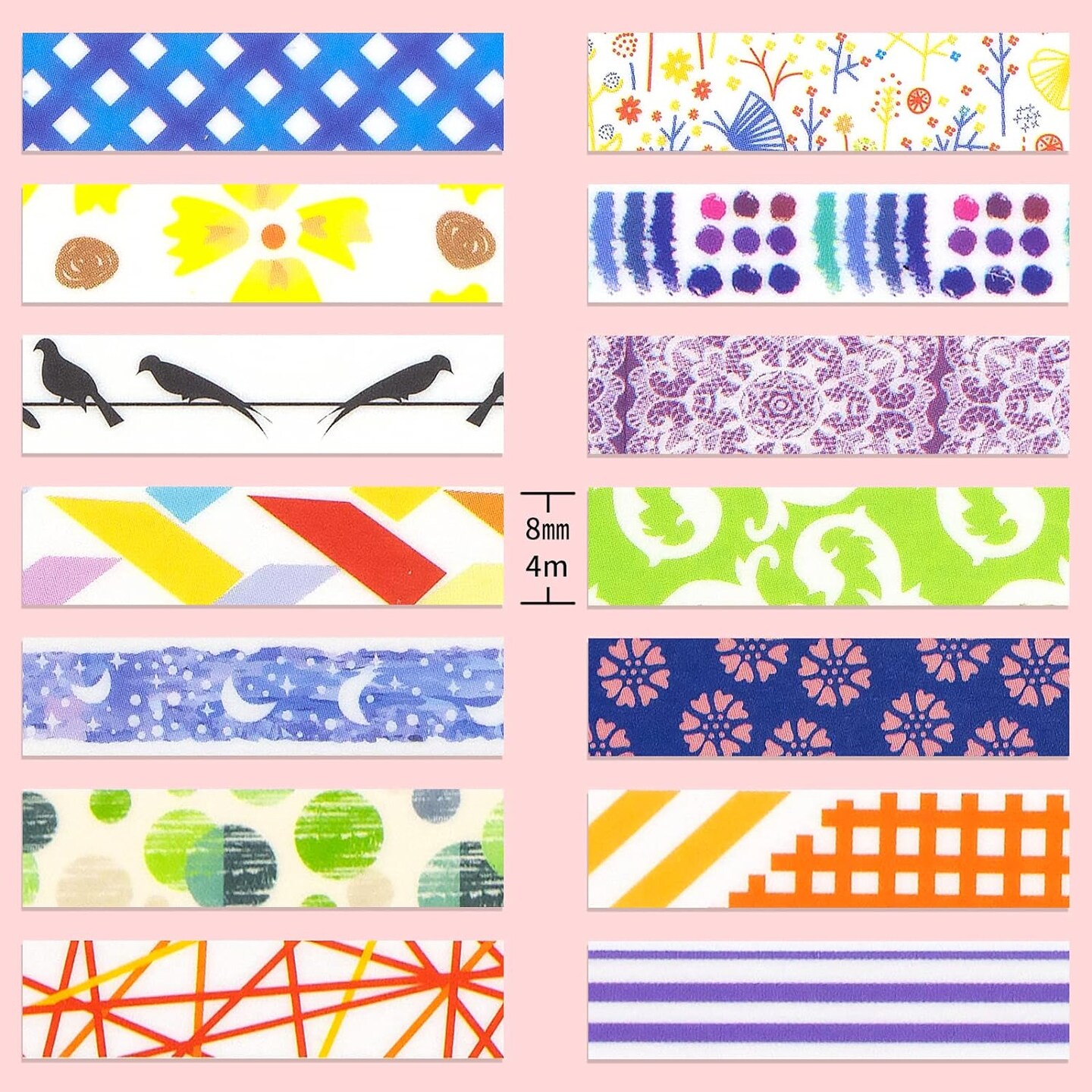 48 Rolls Washi Tape Set - 8mm Wide Decorative Masking Tape, Colorful Flower Style Design for DIY Craft Scrapbooking Gift Wrapping