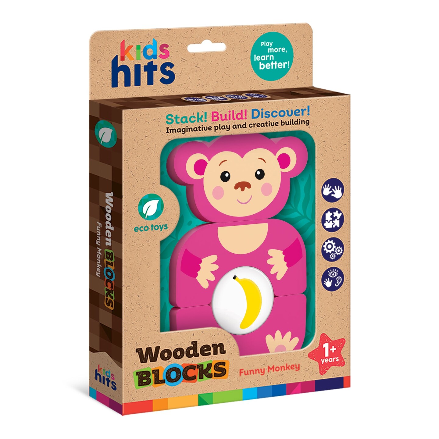 Kids Hits: Wooden Toy - Unleash Creativity with the Funny Monkey Build-and-Match Game!