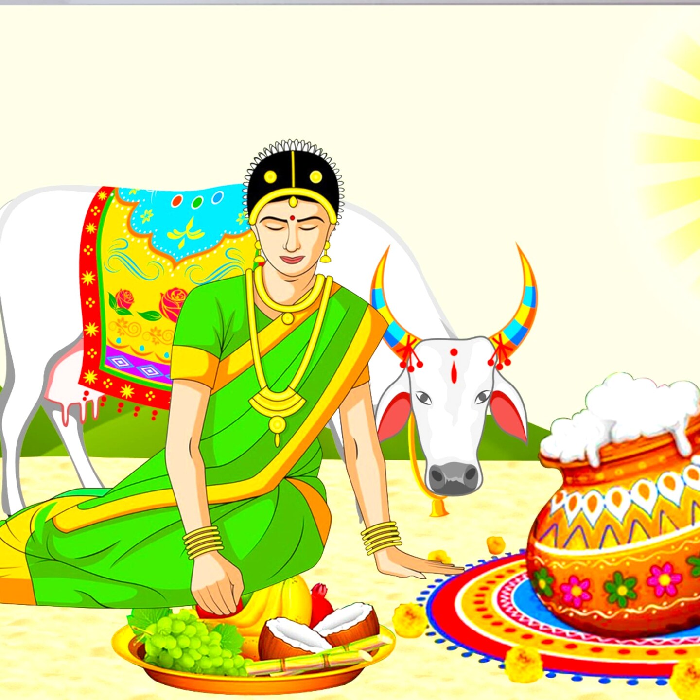 Happy Pongal Backdrop Banner 5x8 Feet Pongal Decor Indian Harvest Festival Background Holiday Banner Wall Backdrop for Photography Pongal Ugadi Party Celebration - Decorative Photo Props