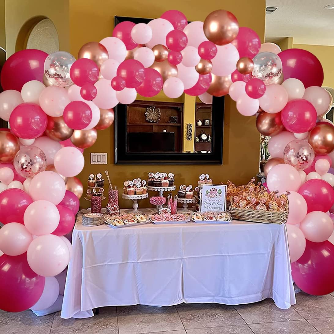 Pink Balloons Arch Kit, 114 Pcs Hot Pink and White Balloons Garland Arch Kit for Barbie Princess Theme, Baby Shower, Graduation, Wedding, Birthday, Valentine&#x27;s Party Supplies Decoration