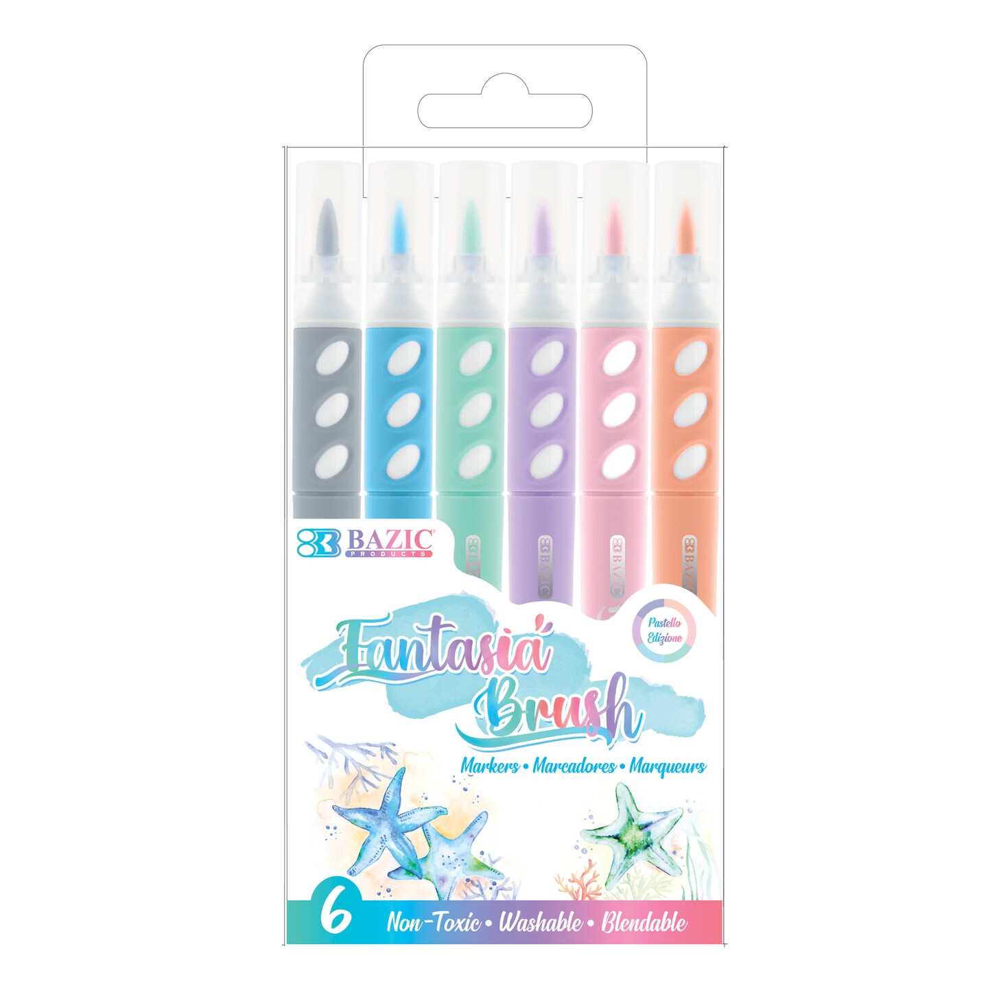 BAZIC Brush Markers 6 Pastel Colors