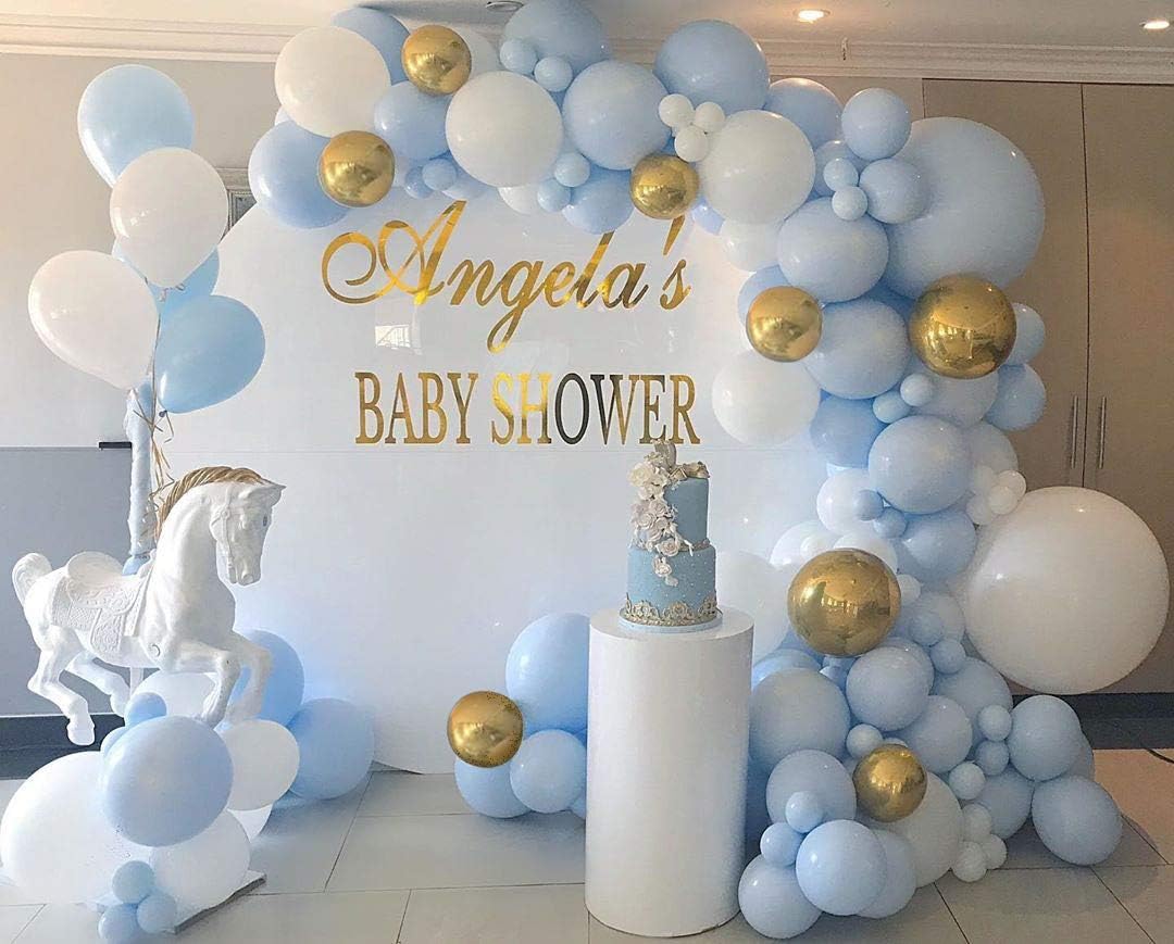 Blue White Gold Balloon Garland Arch Kit Metallic Chrome God Ballons with Macaroon Blue White Latex Balloons for Birthday Wedding Bridal Shower Party Baby Shower Decoration