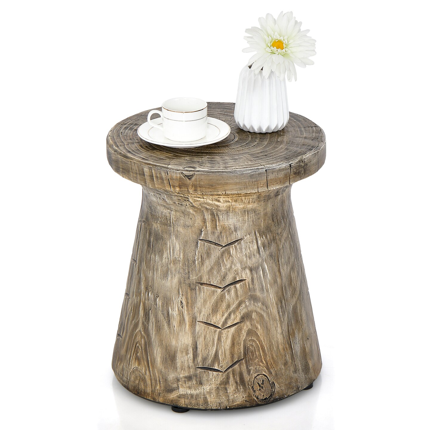 Weather Resident Rock End Table With Wood Grain For Living Room