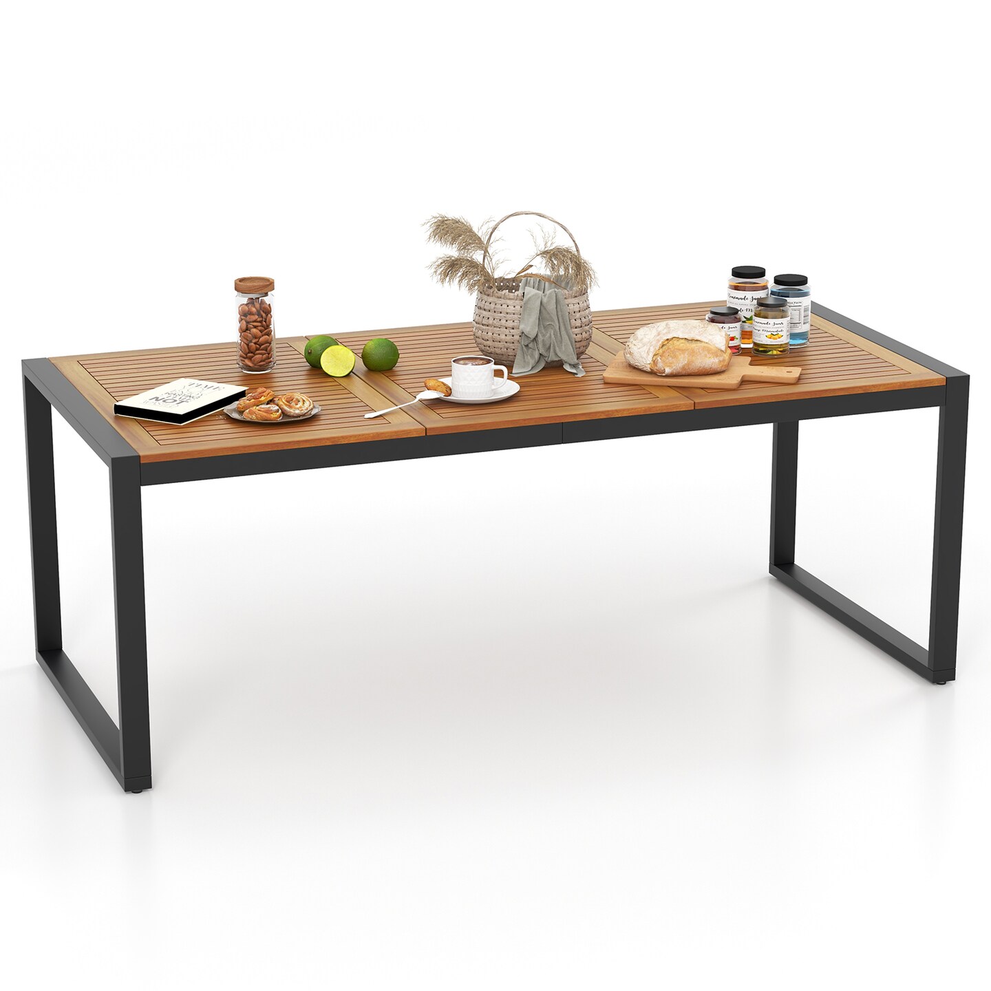 79 Inch Acacia Wood Patio Table With 1.9 Inch Umbrella Hole For Garden And Poolside