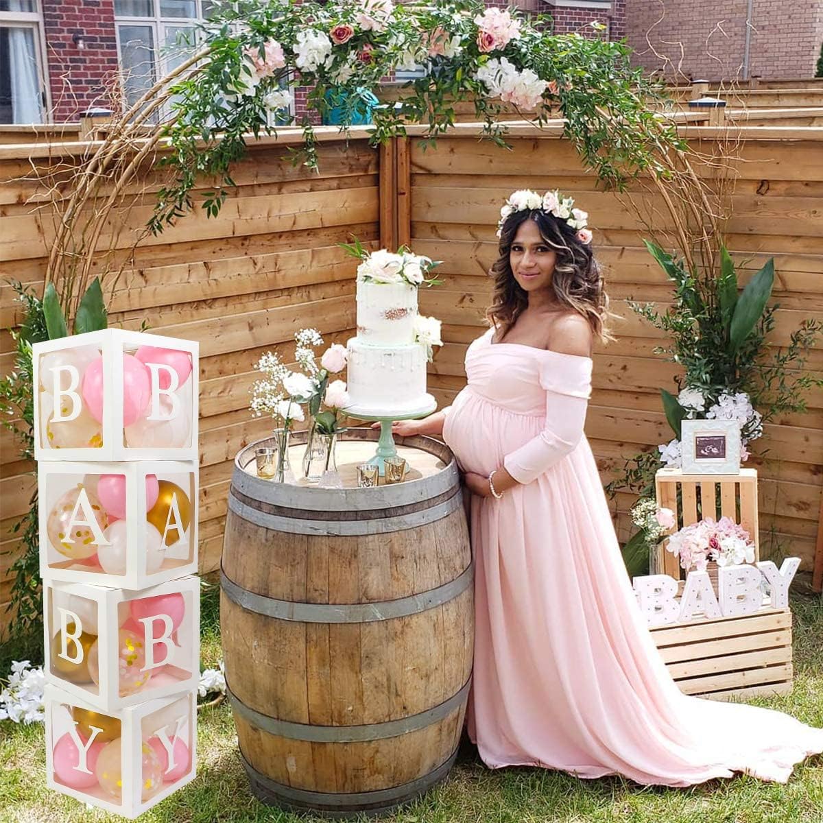 82 PCS Baby Shower Decorations for Girl - Jumbo Transparent Baby Block Balloon Box Includes BABY, A - Z Letters DYI, White Pink Gold Confetti Balloons, Gender Reveal Party Supplies, 1st Birthday Décor