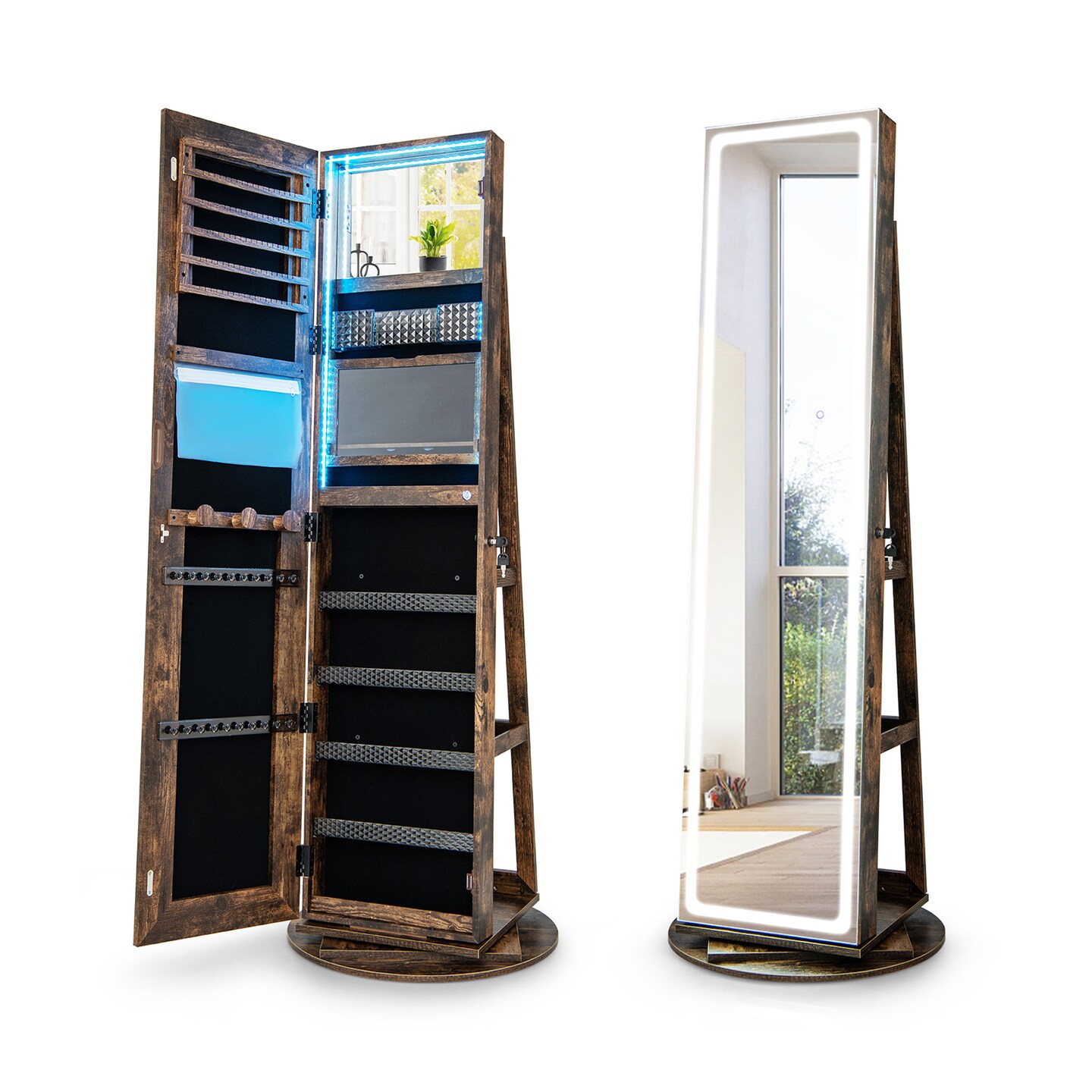 Standing Jewelry Cabinet With Adjustable Led Lights