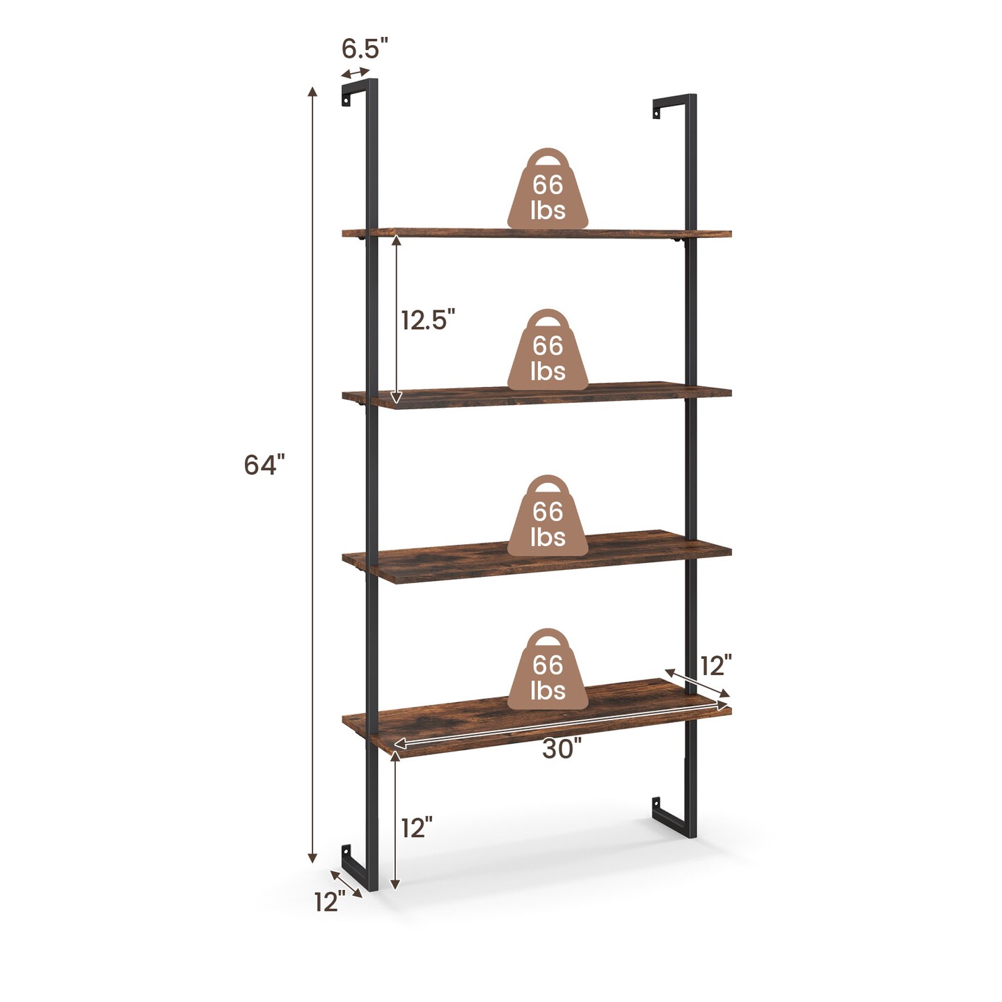 4-Tier Industrial Ladder Bookshelf with Metal Frame