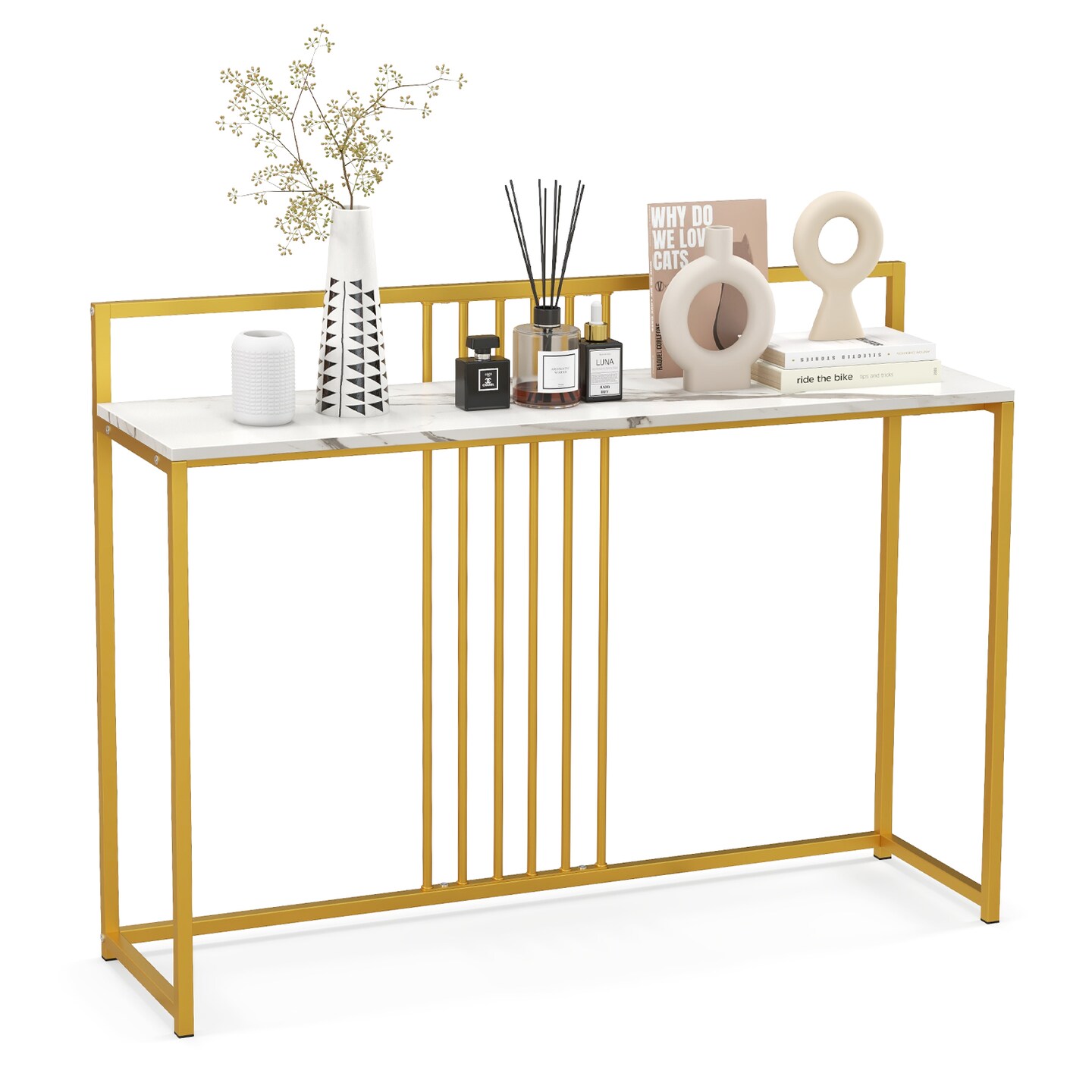 47 Inches Modern Console Table with Steel Frame and Storage Shelf-White