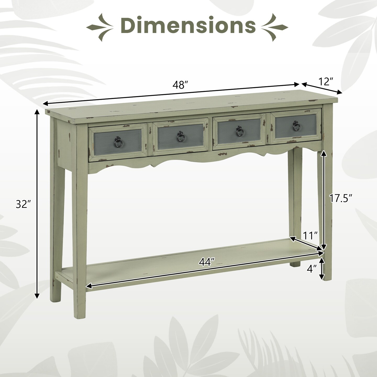 48 Inch Farmhouse Console Table With 2 Drawers And Open Storage Shelf For Hallway
