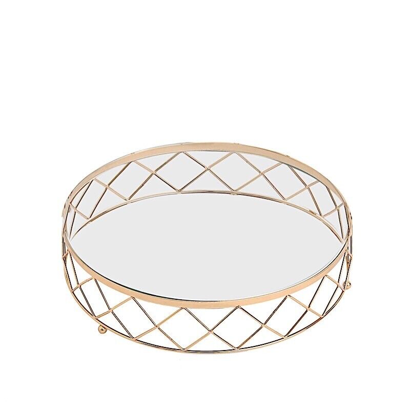 Gold Clear 16 in Round Metal Glass Geometric CAKE STAND