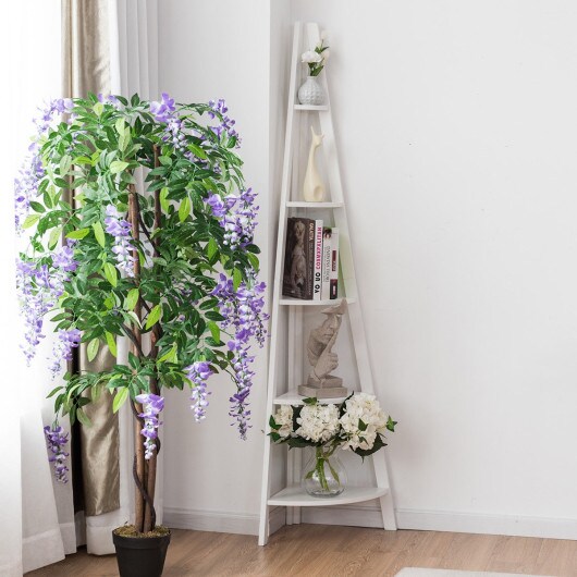 5 Tier Floor Corner Stand Ladder Shelves Bookshelf-white