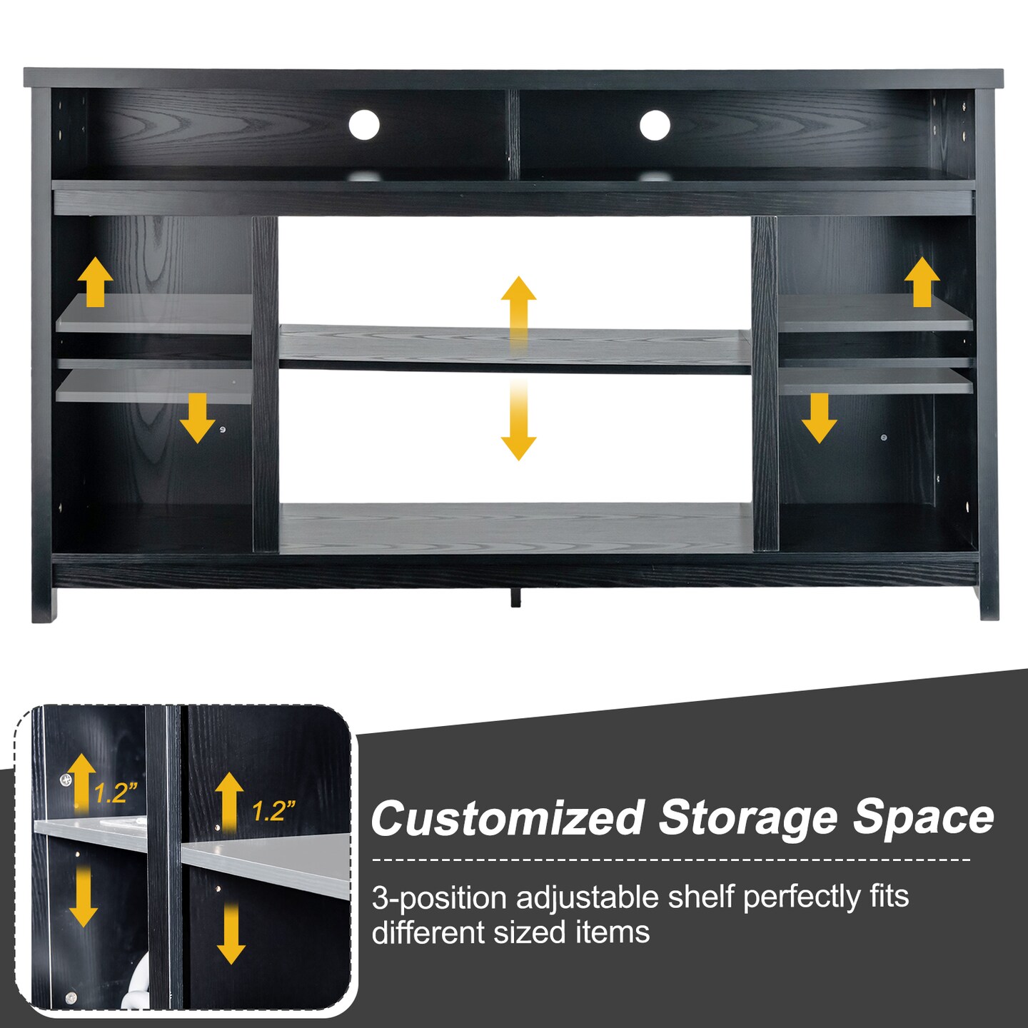 58 Inch Tv Stand Entertainment Console Center With Adjustable Open Shelves-black