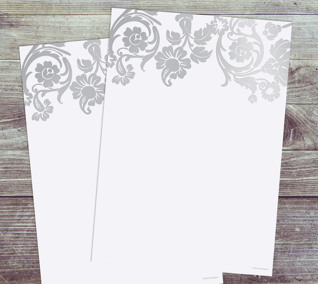 Great Papers! Flat Card Invitation and Envelopes, Damask with Silver Foil, 5.5&#x22; x 7.75&#x22;, Printer Compatible, 10 Invitations/10 White Envelopes