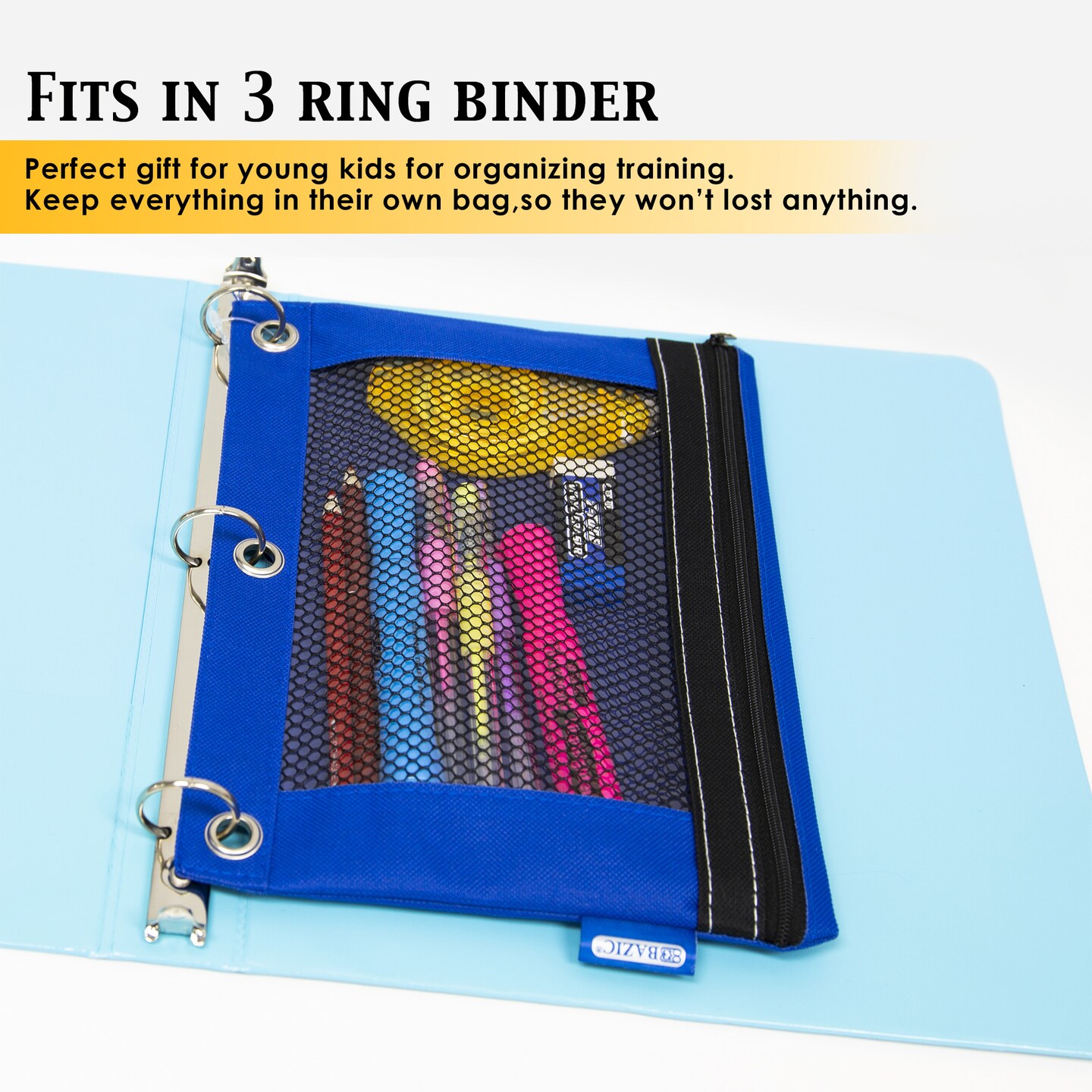 BAZIC Pencil Pouch 3-Ring w/ Mesh Window