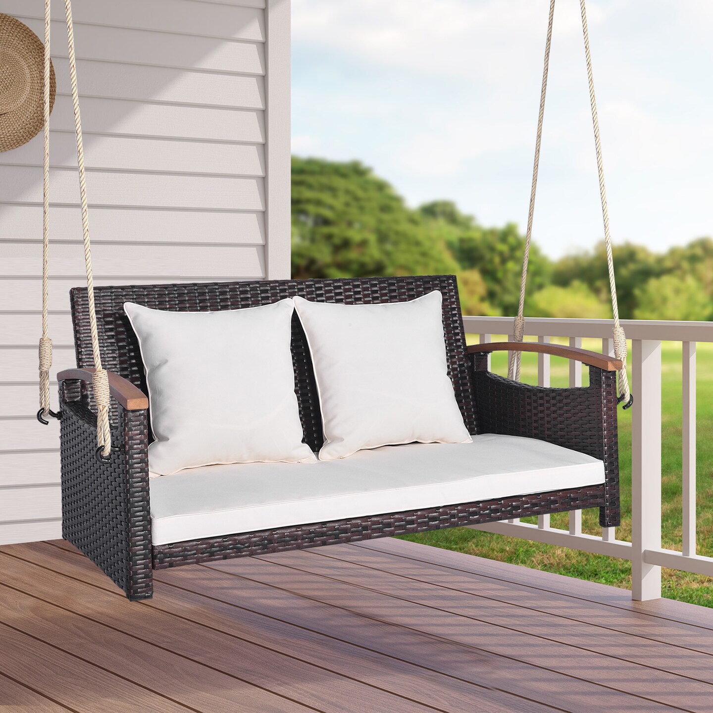 2-person Patio Rattan Porch Swing