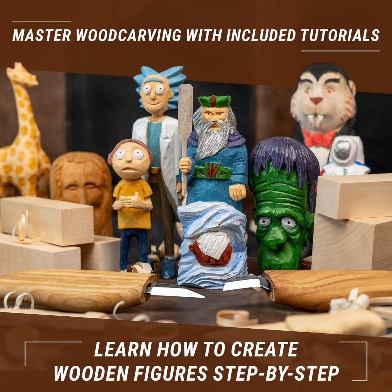 BeaverCraft S16 Wood Whittling Kit for Beginners Kids and Adults with Basswood Blocks Video Tutorial - Wood Carving Kit Tools Gift Set Beginner Wood Carving Knife Chip Carving Woodworking Widdling Kit