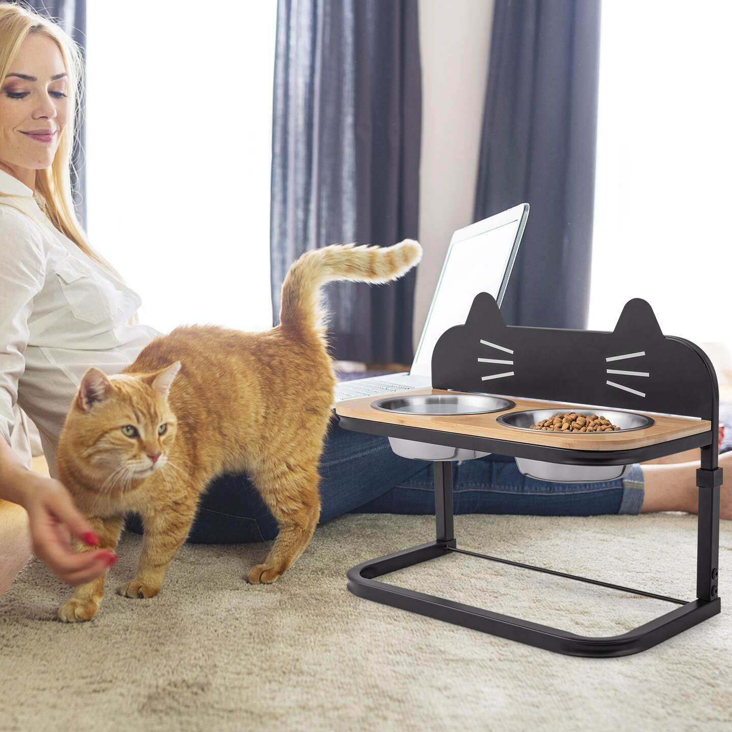Elevated Pet Feeder With 2 Stainless Steel Bowls For Cats And Small And Medium Dogs