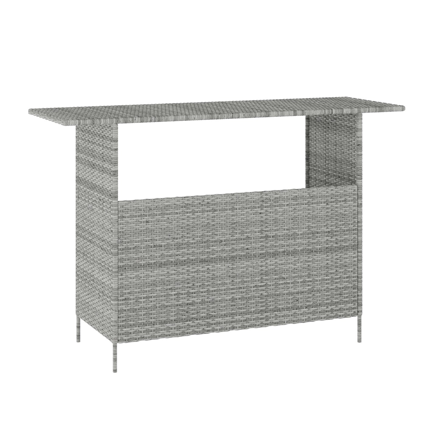 Emma and Oliver Melfi Wicker Rattan Counter Height Bar Table for Indoor/Outdoor Use with Inner Shelf and Bar Top