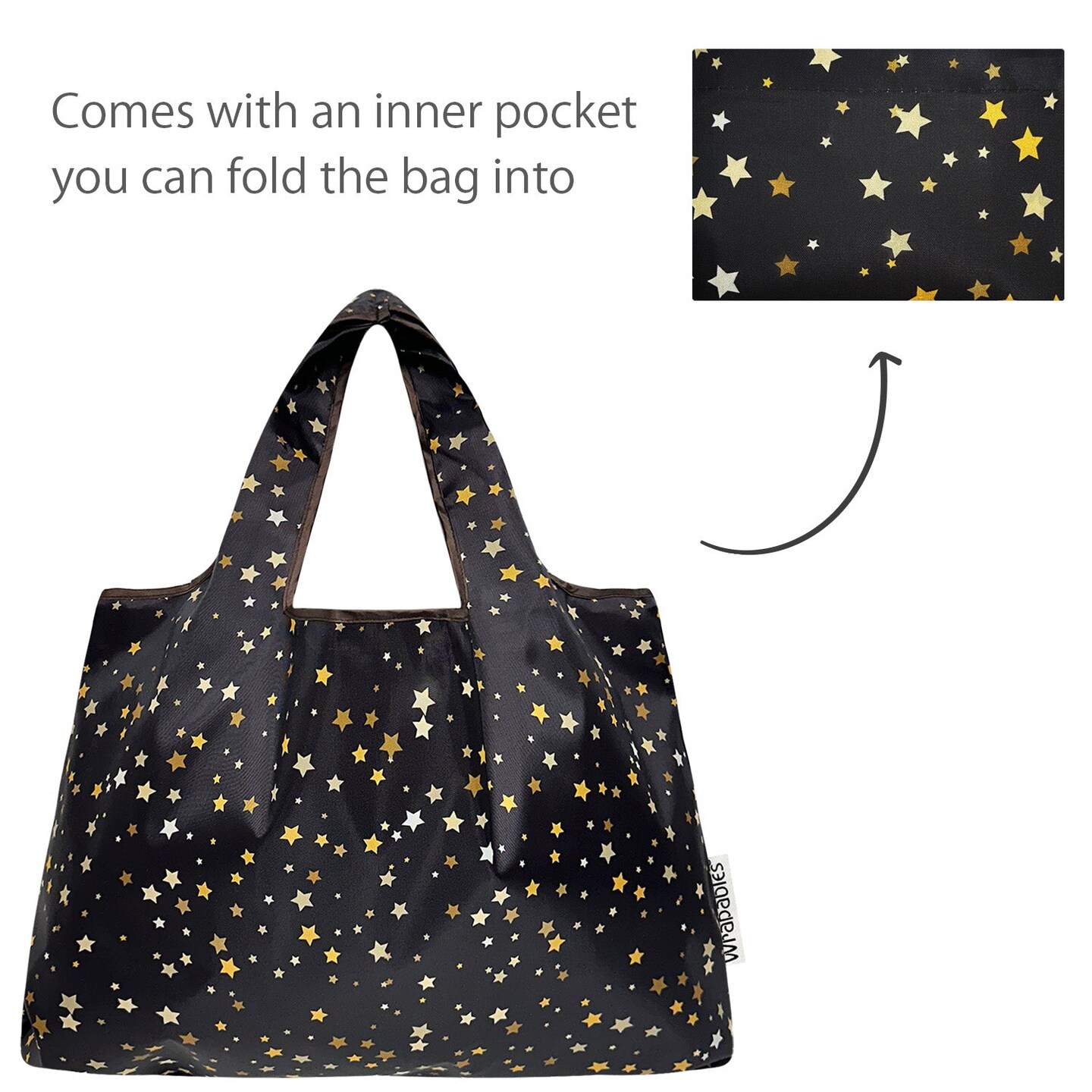 Wrapables Large & Small Foldable Tote Nylon Reusable Grocery Bags, Set of 2, Shining Stars