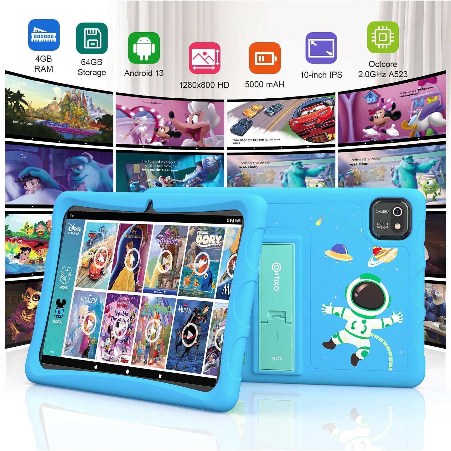 K103-A Blue 10-Inch Kids 64GB HD Tablet