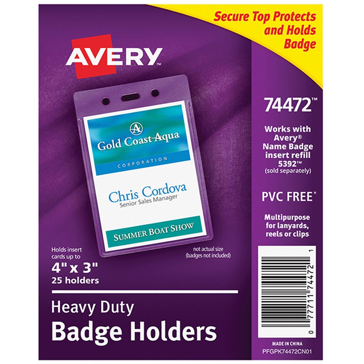 Heavy-Duty Badge Holders, Portrait, 4&#x22; x 3&#x22;, 25 Holders
