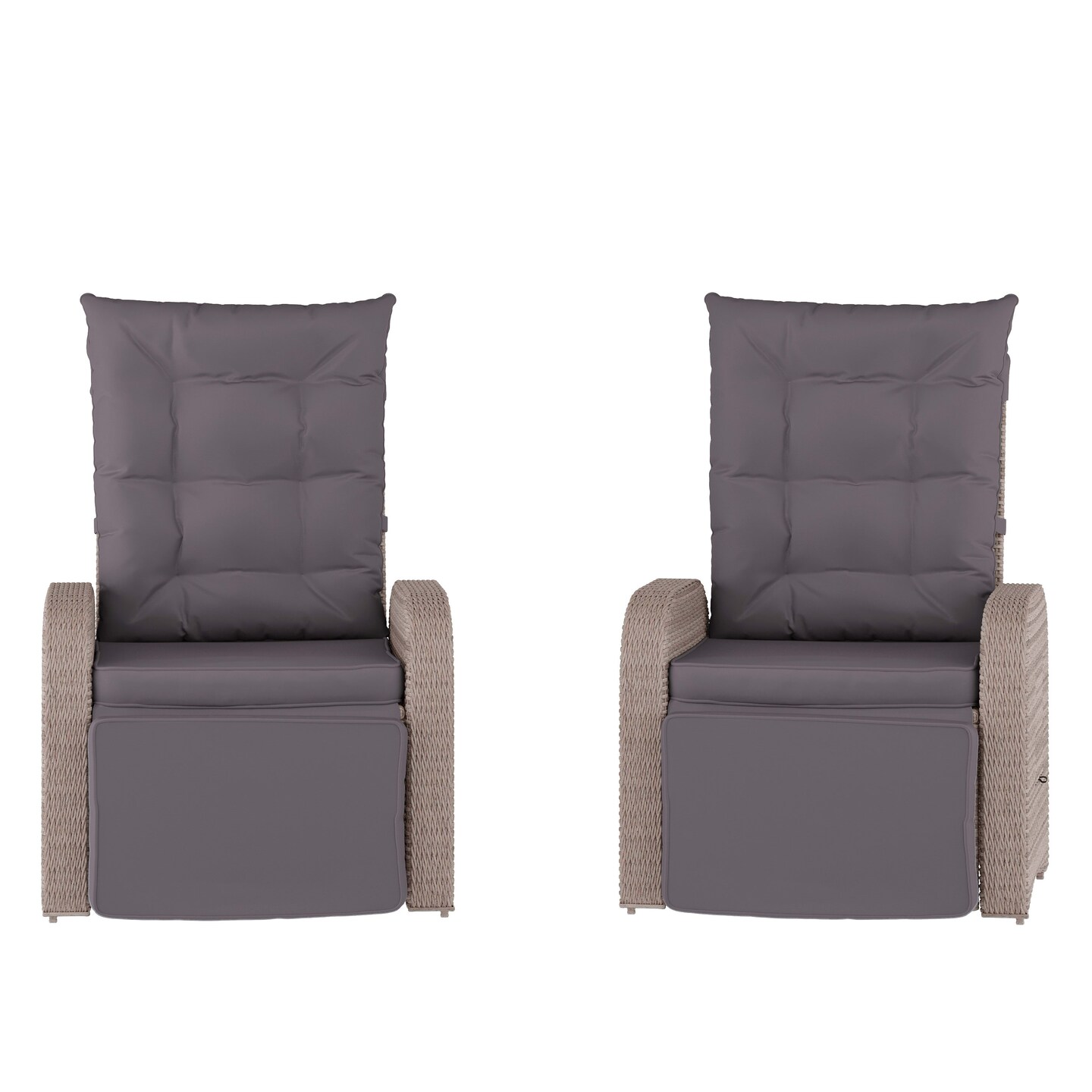Merrick Lane Selci Set of 2 Modern Style Patio Wicker Rattan Indoor/Outdoor Recliner Lounge Chairs with Side Tables and Adjustable Backs