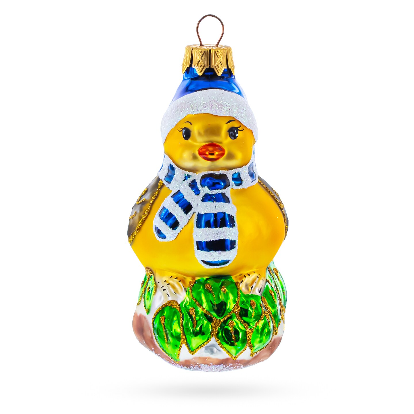 Bird wearing Hat and Scarf Mini Glass Christmas Ornament