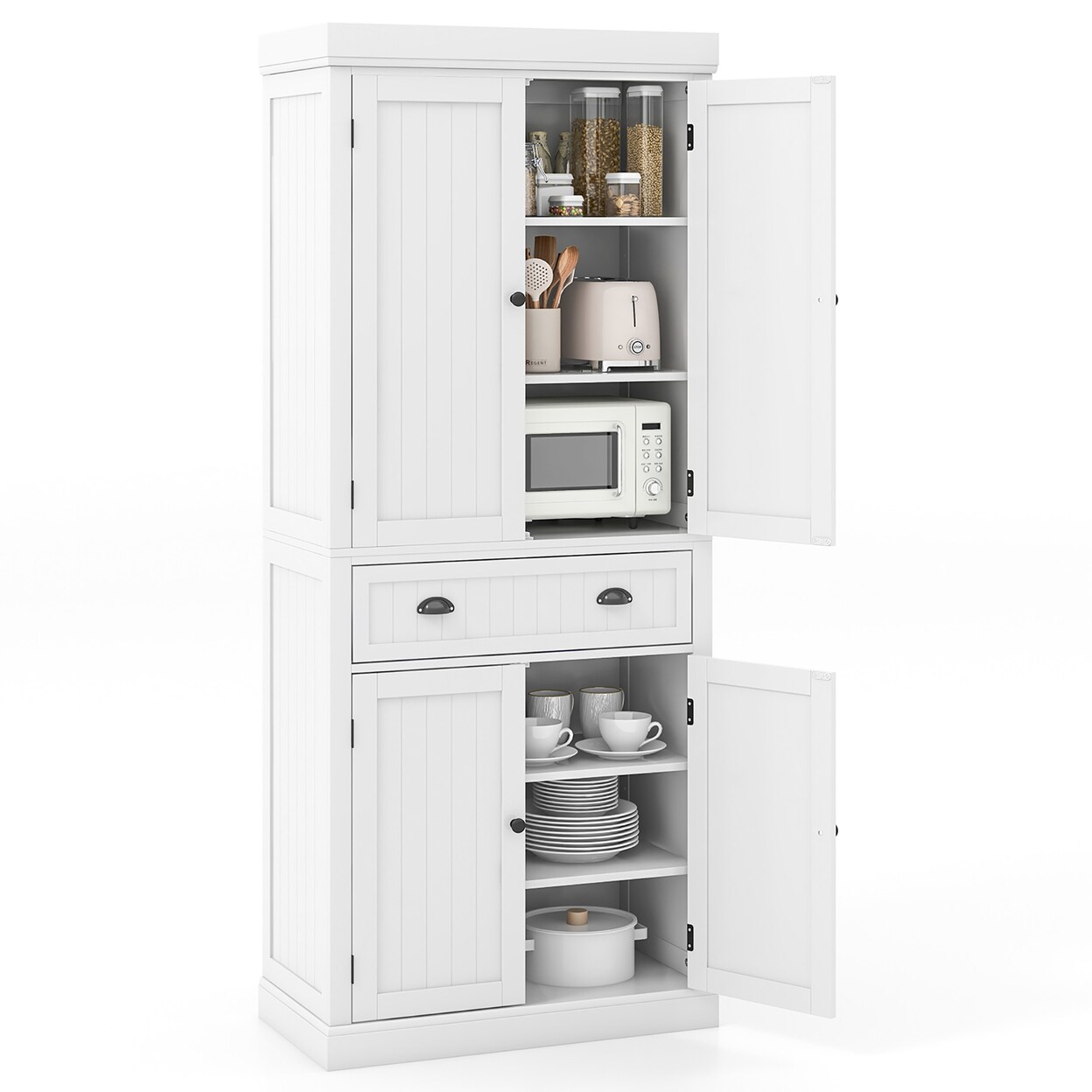 72 Kitchen Pantry Storage Cabinet Tall Freestanding Cupboard W/ 4 Doors Large Drawer White
