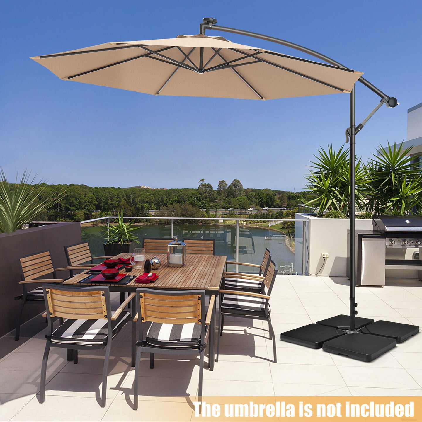 4 Pieces 13L Cantilever Offset Patio Umbrella Base with Easy-Fill Spouts